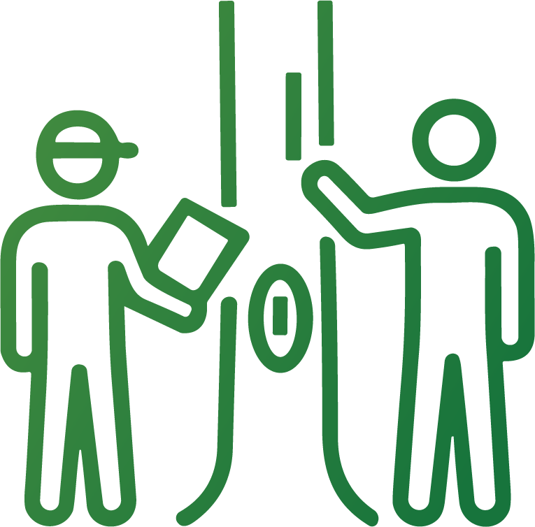 experienced team icon showing two individuals inspecting a tree