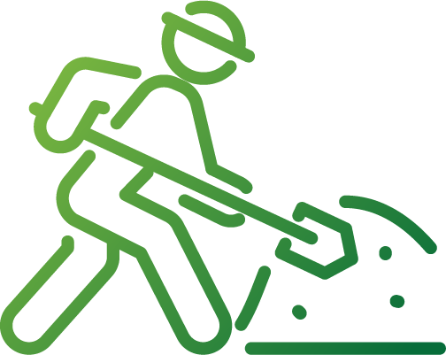 Landscape design icon showing worker with shovel