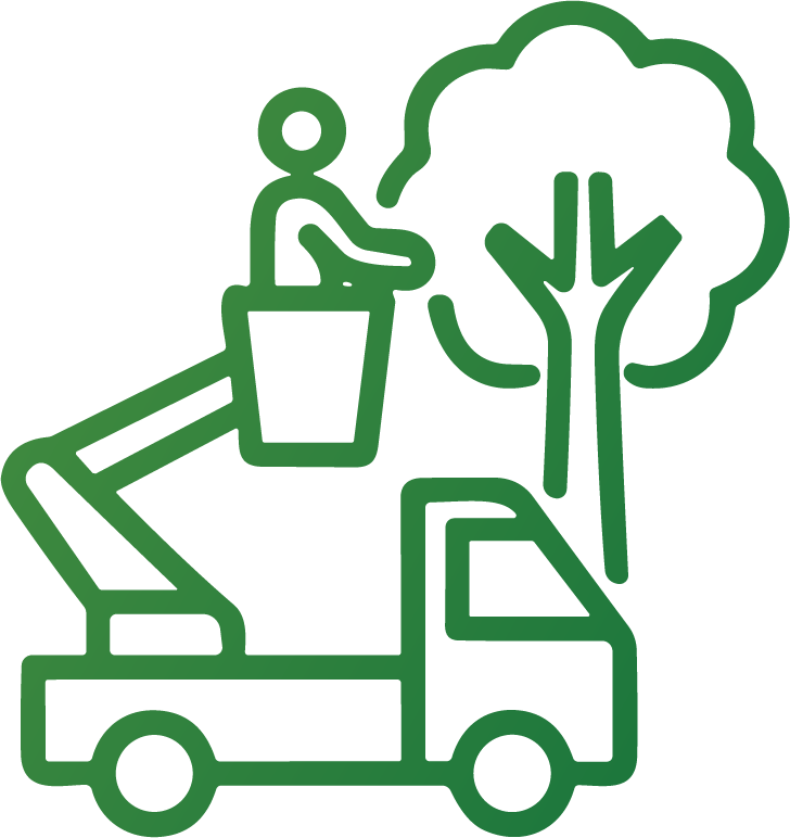 state of the art equipment icon showing tree expert in bucket truck